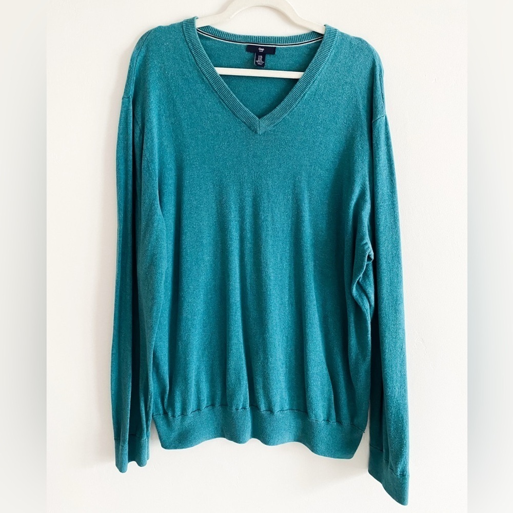 Men’s Gap Turquoise V-Neck Sweater, Size XL, 100% Cotton